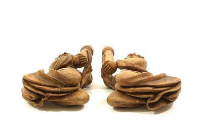 A pair of limewood flying angels with columns, prob. Southern Germany, 15/16th C.