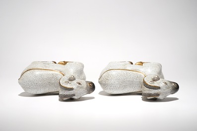 A pair of Chinese cloisonn&eacute; and gilt bronze models of rams, Qianlong