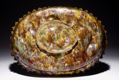 A French Palissy style footed oval dish depicting the Washing of the Feet, 17th C.