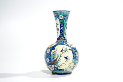 Deck, Th&eacute;odore (France, 1823-1891), a polychrome Art Nouveau bottle vase