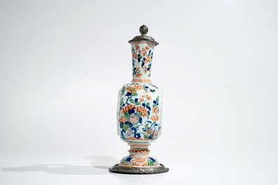 A pewter-mounted Dutch Delft cashmire palette relief-decorated jug, 1st half 18th C.