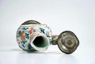 A pewter-mounted Dutch Delft cashmire palette relief-decorated jug, 1st half 18th C.