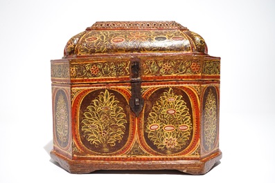 A large painted papier mache and wood chest with interior, Qajar, Iran, 19th C.