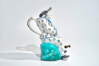 A large polychrome Brussels faience "Jacquot" jug, 18th C.