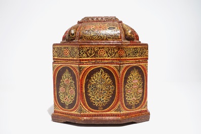 A large painted papier mache and wood chest with interior, Qajar, Iran, 19th C.
