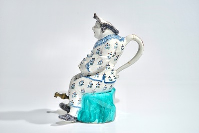 A large polychrome Brussels faience "Jacquot" jug, 18th C.