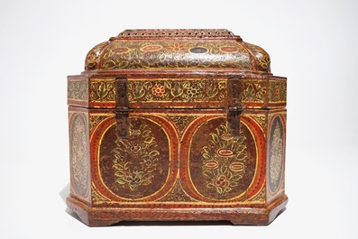 A large painted papier mache and wood chest with interior, Qajar, Iran, 19th C.