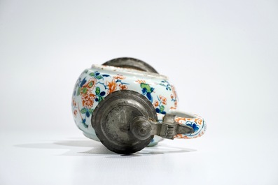 A pewter-mounted Dutch Delft cashmire palette relief-decorated jug, 1st half 18th C.