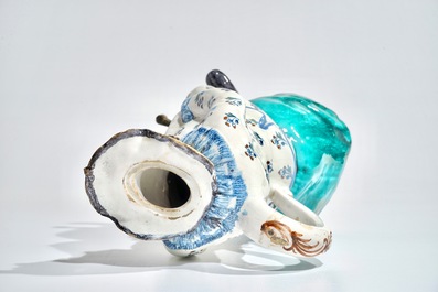 A large polychrome Brussels faience "Jacquot" jug, 18th C.