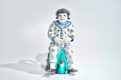 A large polychrome Brussels faience "Jacquot" jug, 18th C.