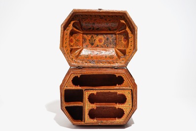 A large painted papier mache and wood chest with interior, Qajar, Iran, 19th C.