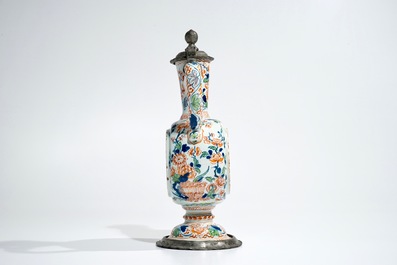 A pewter-mounted Dutch Delft cashmire palette relief-decorated jug, 1st half 18th C.
