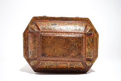 A large painted papier mache and wood chest with interior, Qajar, Iran, 19th C.