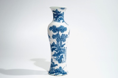 A Dutch Delft blue and white chinoiserie vase, 2nd half 17th C.