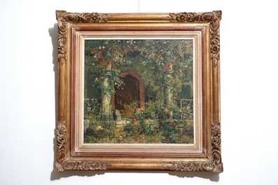 Verbrugghe, Charles (Belgi&euml;, 1877-1974), Zicht op Gruuthuse, olie op paneel