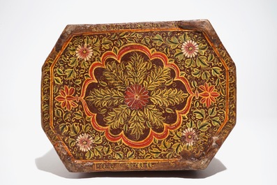 A large painted papier mache and wood chest with interior, Qajar, Iran, 19th C.