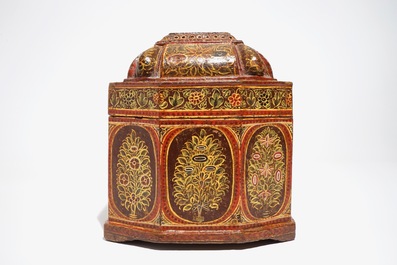 A large painted papier mache and wood chest with interior, Qajar, Iran, 19th C.
