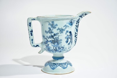A Dutch Delft blue and white helmet-shaped ewer, 2nd half 17th C.