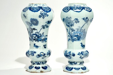 A pair of Dutch Delft blue and white chinoiserie vases, 2nd half 17th C.