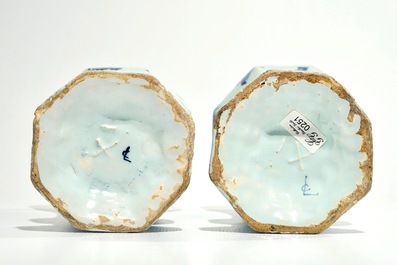 A pair of Dutch Delft blue and white chinoiserie vases, 2nd half 17th C.