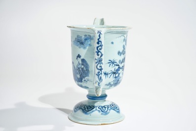 A Dutch Delft blue and white helmet-shaped ewer, 2nd half 17th C.