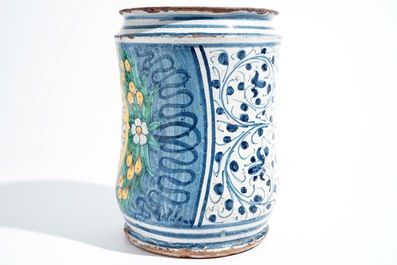A very large armorial Italian maiolica albarello, Deruta, 17th C.