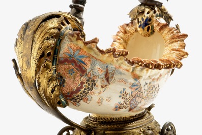 A bronze-mounted Satsuma-style bowl with cherubs, J. Fischer, Budapest, 19th C.