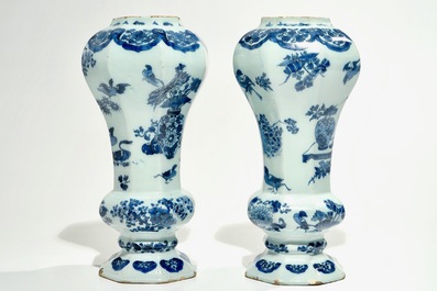 A pair of Dutch Delft blue and white chinoiserie vases, 2nd half 17th C.