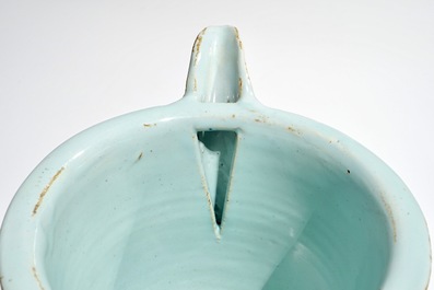 A Dutch Delft blue and white helmet-shaped ewer, 2nd half 17th C.