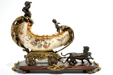 A bronze-mounted Satsuma-style bowl with cherubs, J. Fischer, Budapest, 19th C.