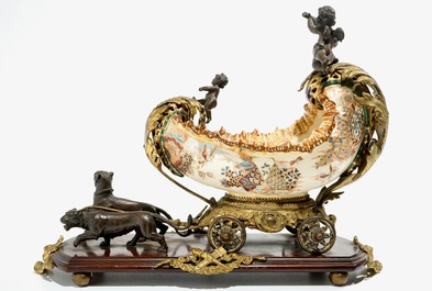 A bronze-mounted Satsuma-style bowl with cherubs, J. Fischer, Budapest, 19th C.