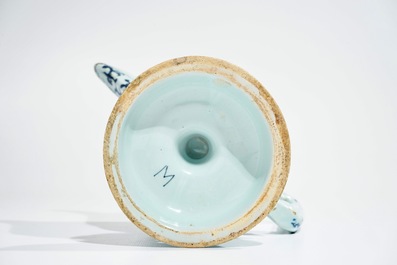 A Dutch Delft blue and white helmet-shaped ewer, 2nd half 17th C.