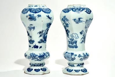 A pair of Dutch Delft blue and white chinoiserie vases, 2nd half 17th C.