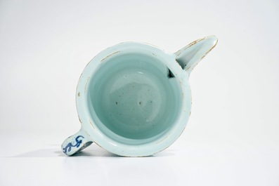 A Dutch Delft blue and white helmet-shaped ewer, 2nd half 17th C.