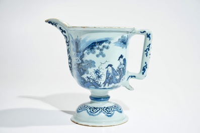 A Dutch Delft blue and white helmet-shaped ewer, 2nd half 17th C.