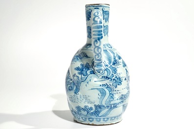 A Dutch Delft blue and white chinoiserie jug, 2nd half 17th C.