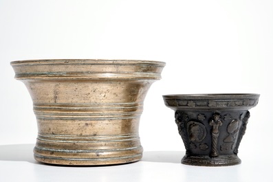 Two bronze mortars and one pestle, France or Flanders, 16/17th C.
