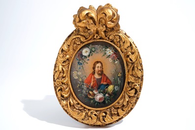 Daniel Seghers (Antwerp, 1590-1661), attributed, Christ Salvator Mundi with a floral garland, oil on panel