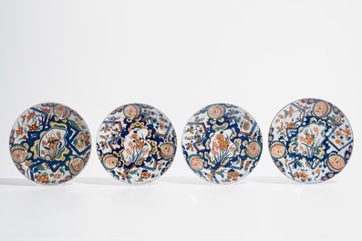 Eight Dutch Delft polychrome "lightning" plates, 17/18th C.