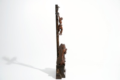 A calvary group, boxwood and walnut, circle of Walter Pompe, Antwerp, 18th C.