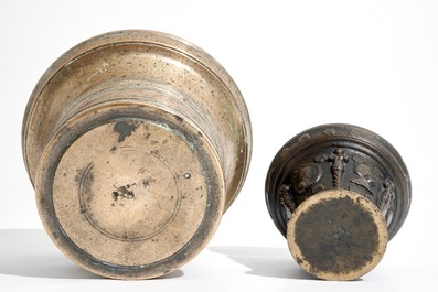 Two bronze mortars and one pestle, France or Flanders, 16/17th C.
