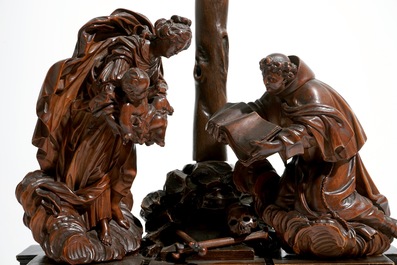 A calvary group, boxwood and walnut, circle of Walter Pompe, Antwerp, 18th C.