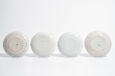 Eight Dutch Delft polychrome "lightning" plates, 17/18th C.