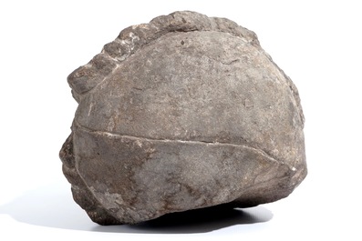 A Flemish carved stone bishop's head, 15/16th C.