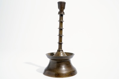 A gothic bronze candlestick, Low Countries, 15/16th C.