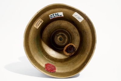 A gothic bronze candlestick, Low Countries, 15/16th C.