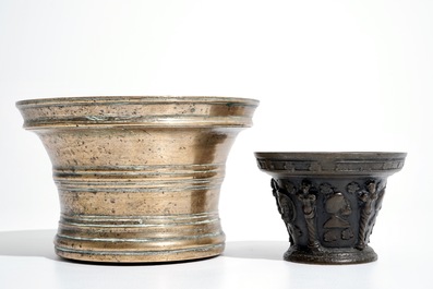 Two bronze mortars and one pestle, France or Flanders, 16/17th C.
