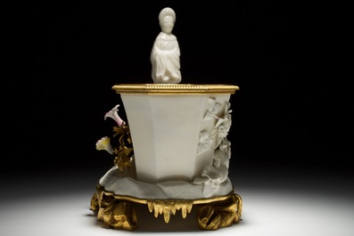 A blanc de Chine, Meissen and Saint-Cloud porcelain ormolu-mounted group, Ateliers Bointaburet, Paris, 19th C.
