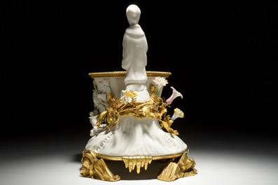 A blanc de Chine, Meissen and Saint-Cloud porcelain ormolu-mounted group, Ateliers Bointaburet, Paris, 19th C.