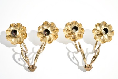 Three pairs of brass and bronze wall sconces, 18th C.